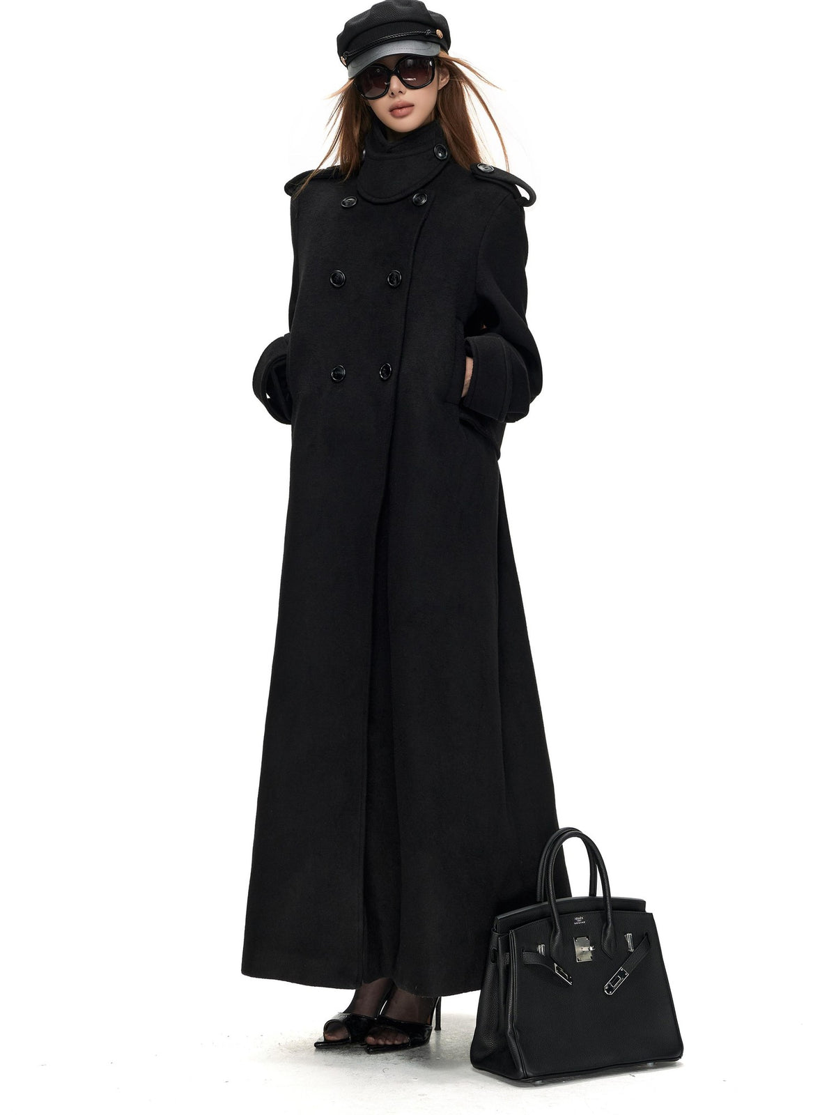 Fanptntox Double Breasted Epaulet Wool Blend Loose Fit Solid Women's Trench Coats