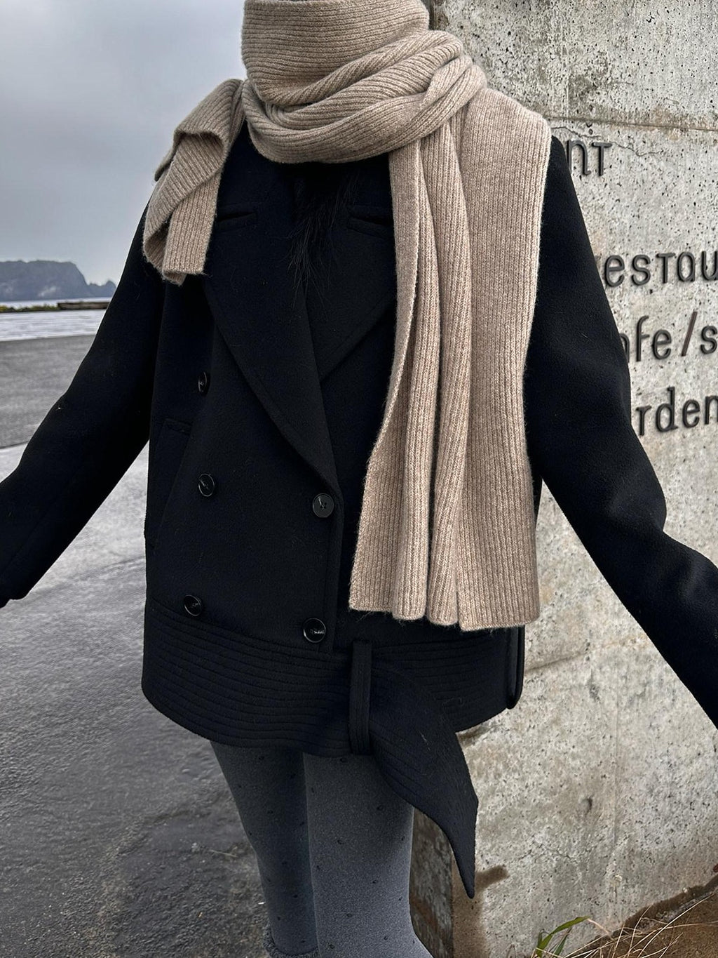 Fanptntox Double Breasted Notch Lapel Padded Shoulder Women's Woolen Short Coats