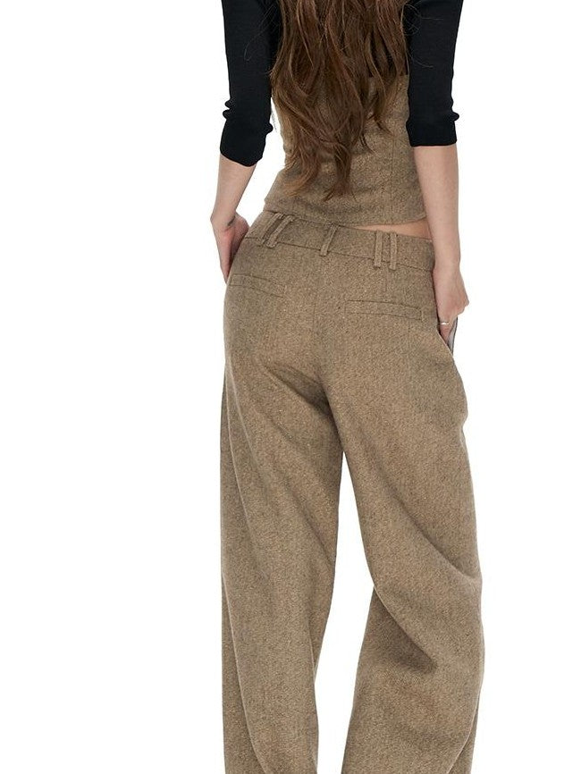 Fanptntox Double Breasted Slim Fit Gold Thread Twill Women's Casual Top & Pants Sets