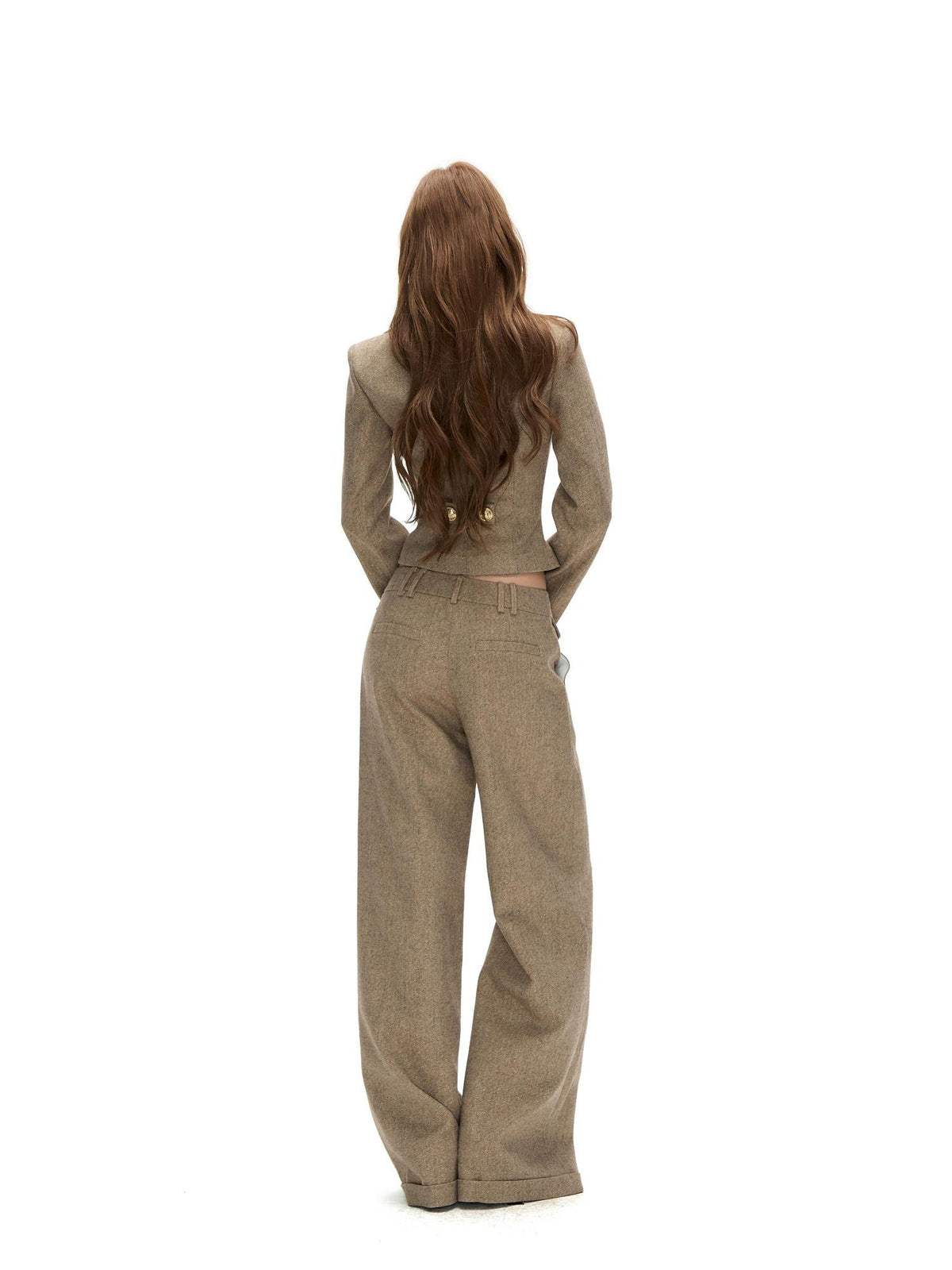 Fanptntox Double Breasted Slim Fit Gold Thread Twill Women's Casual Top & Pants Sets