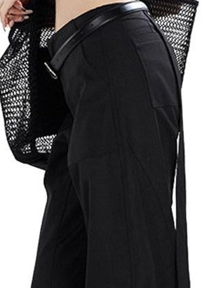 Fanptntox Edgy Low Waist Cargo Large Pocket Tie Detail Women's Other Wide-leg Pants