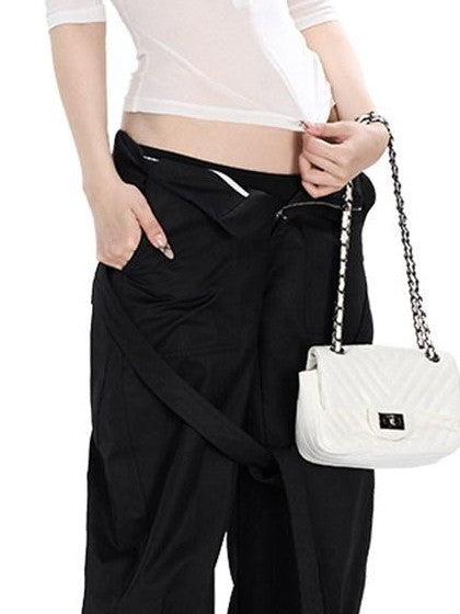 Fanptntox Edgy Low Waist Cargo Large Pocket Tie Detail Women's Other Wide-leg Pants