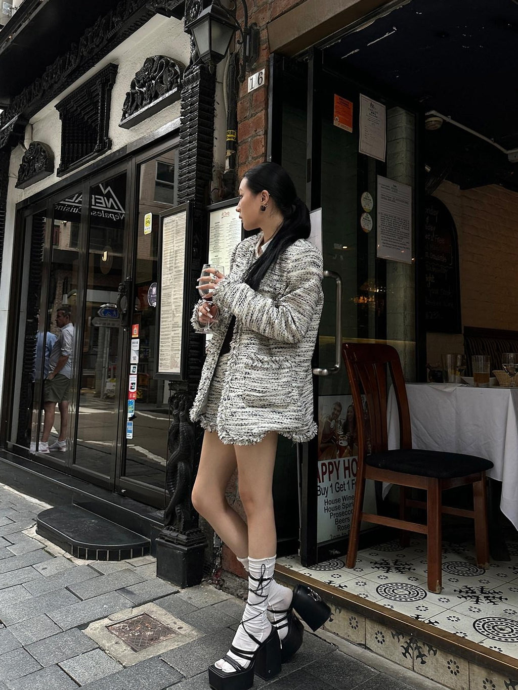 Fanptntox Effortless Frayed Edge Tweed Print Women's Casual Top & Shorts Sets