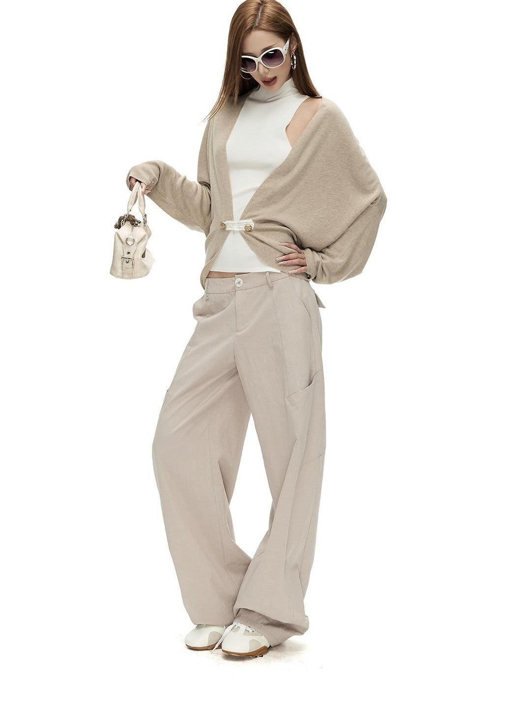 Fanptntox Embroidered Button Wool Blend Batwing Sleeve Women's Cardigans