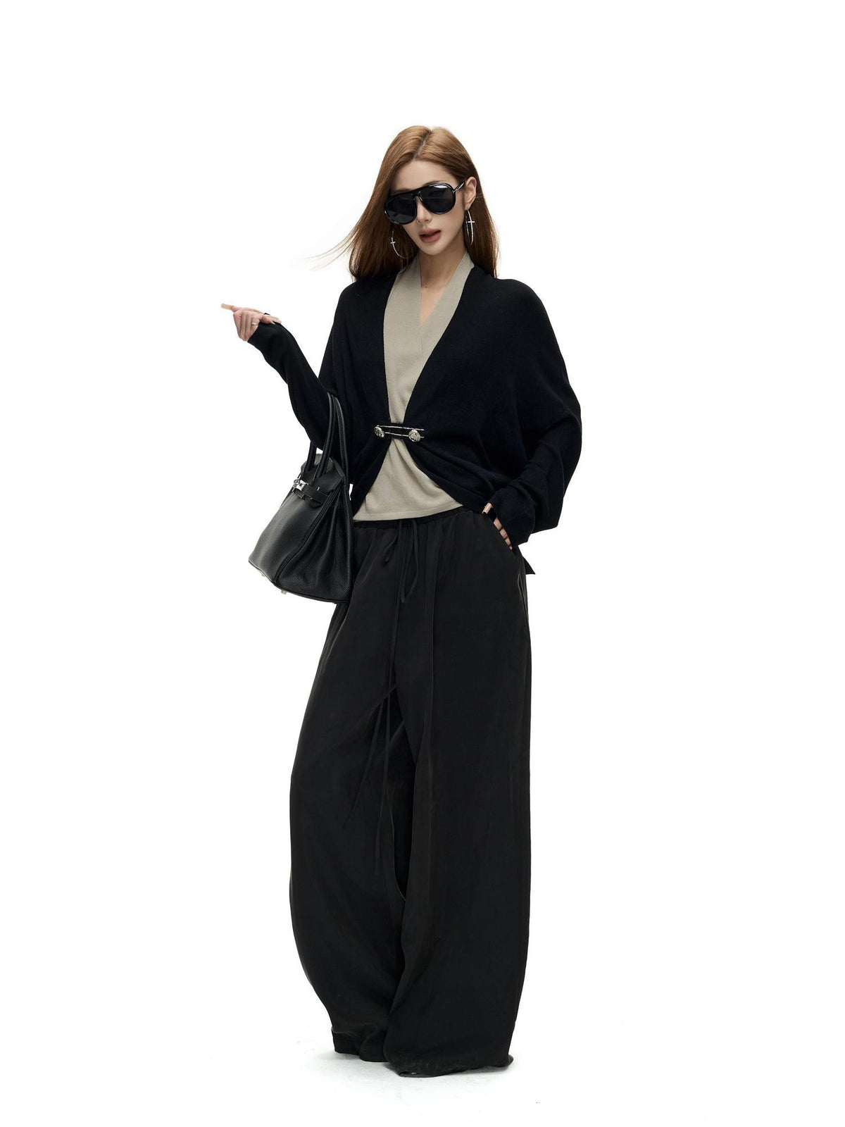 Fanptntox Embroidered Button Wool Blend Batwing Sleeve Women's Cardigans
