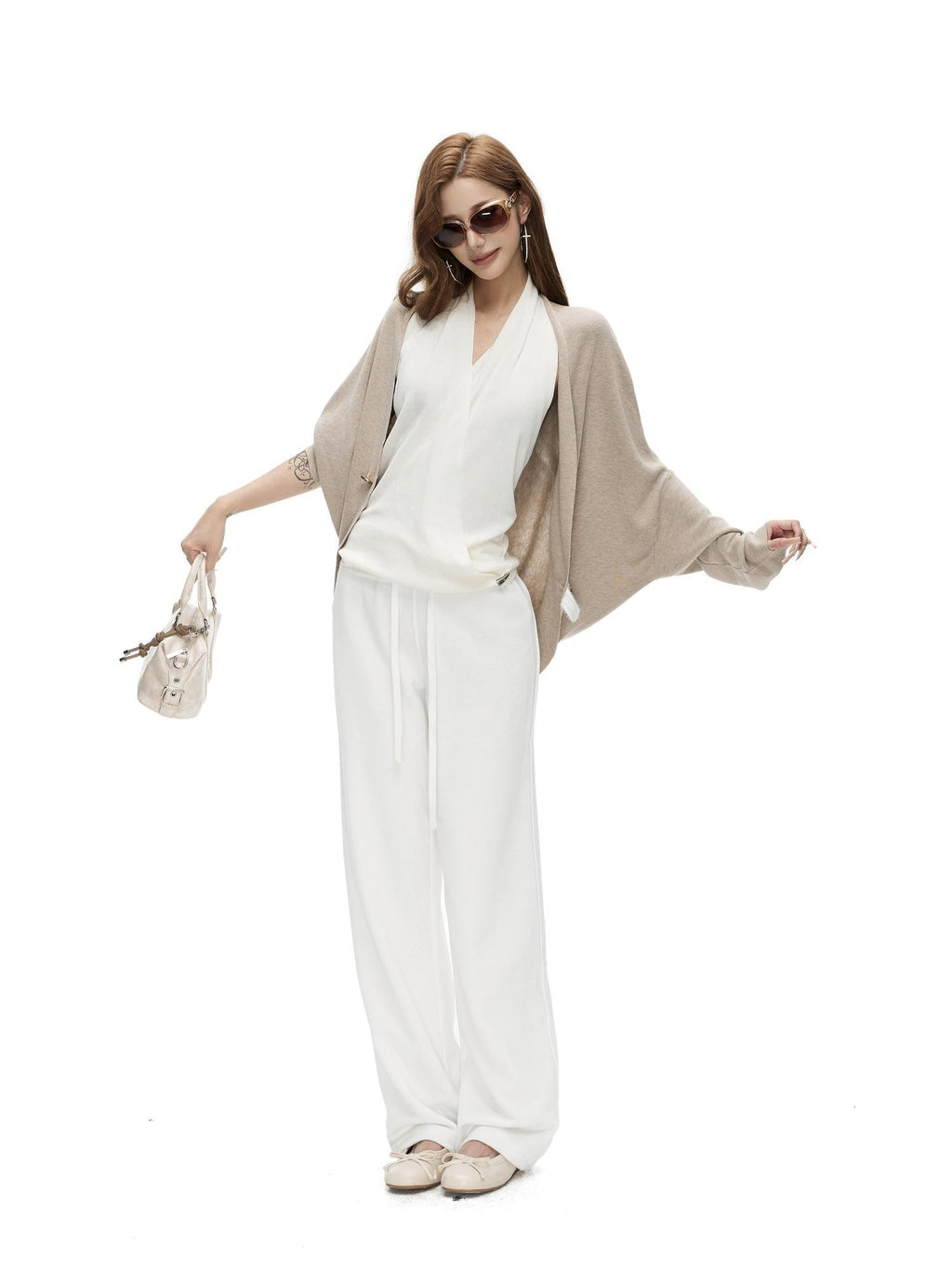 Fanptntox Embroidered Button Wool Blend Batwing Sleeve Women's Cardigans
