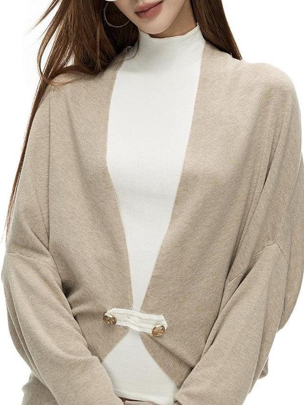 Fanptntox Embroidered Button Wool Blend Batwing Sleeve Women's Cardigans