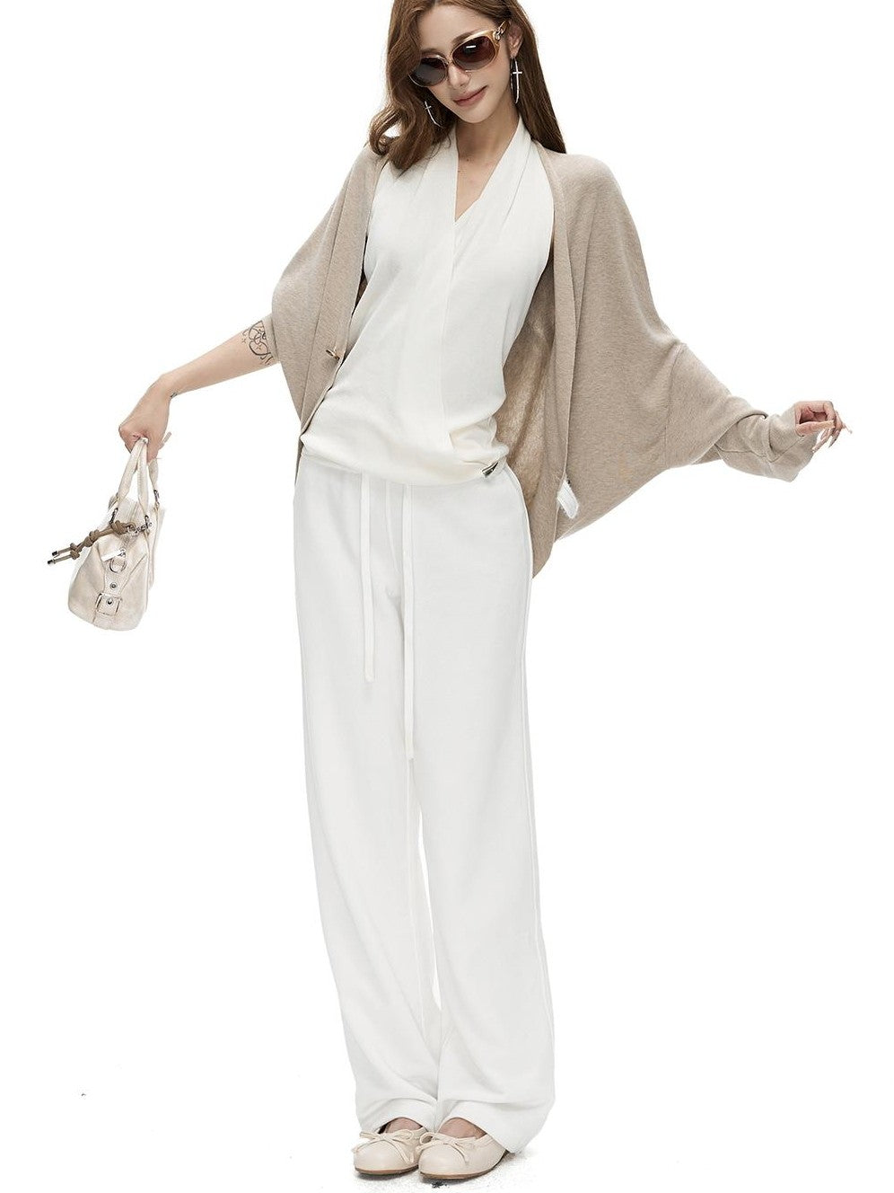 Fanptntox Embroidered Button Wool Blend Batwing Sleeve Women's Cardigans