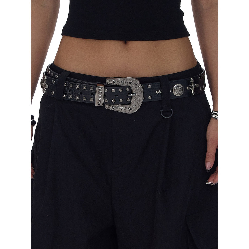 Fanptntox_Faux_Crocodile_Studded_Cross_Western_Women's_Pu_Leather_Belts_918564001276_MISSTT
