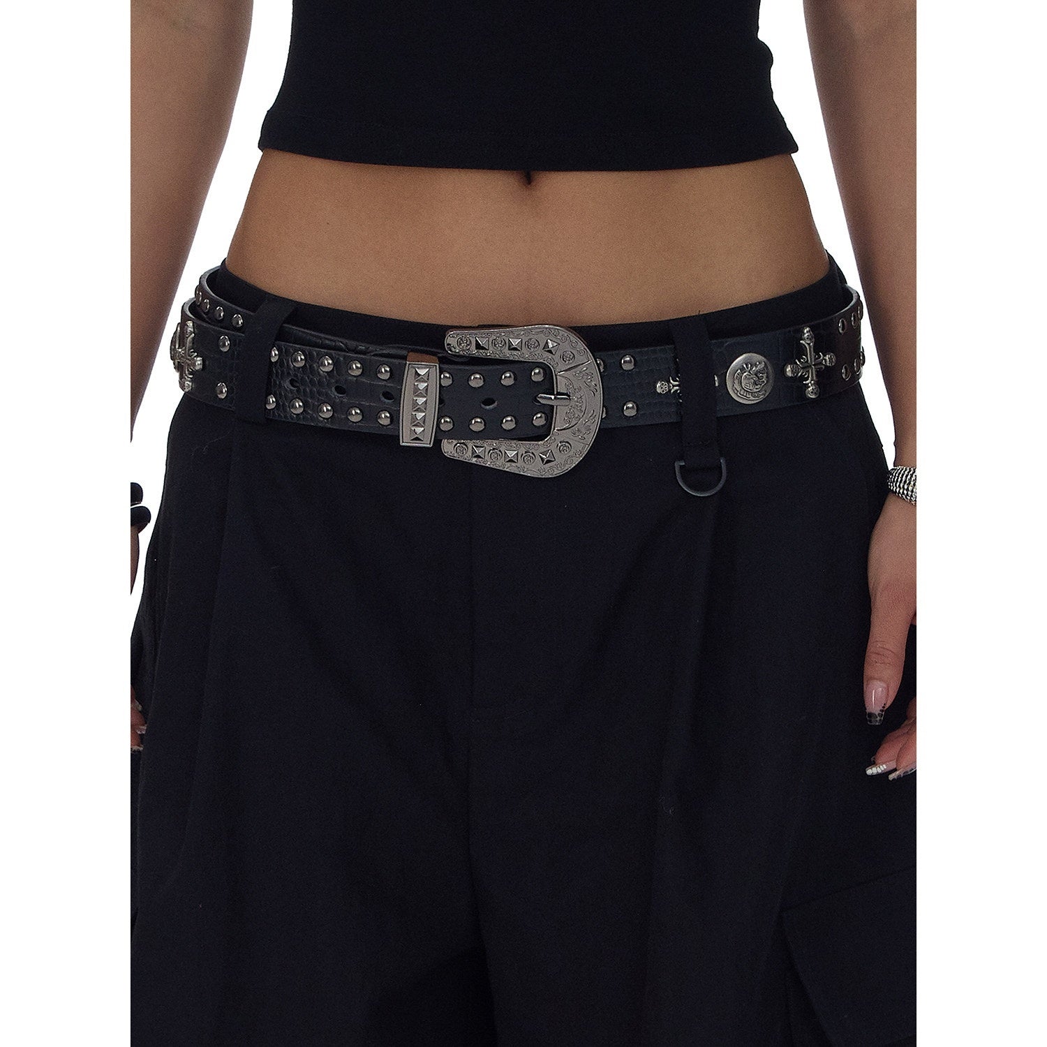Fanptntox_Faux_Crocodile_Studded_Cross_Western_Women's_Pu_Leather_Belts_918564001276_MISSTT