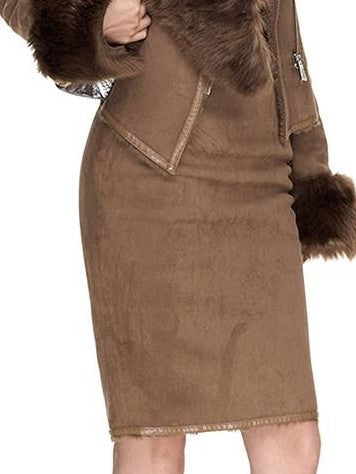 Fanptntox Faux Shearling Large Lapel Slim Women's Suede Velvet Matching Skirt Sets