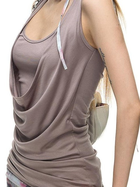 Fanptntox Faux Two Piece Knit Draped Neck Bodycon Women's Lyocell Slip Mini Dresses