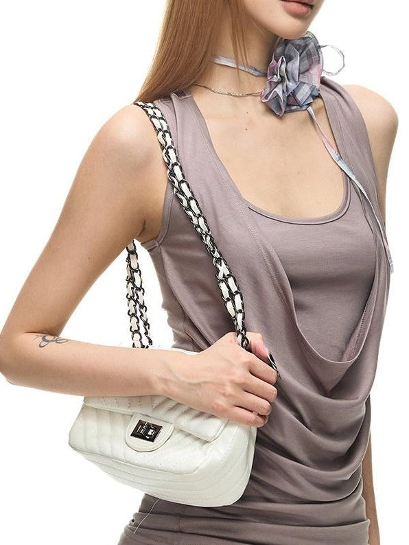 Fanptntox Faux Two Piece Knit Draped Neck Bodycon Women's Lyocell Slip Mini Dresses