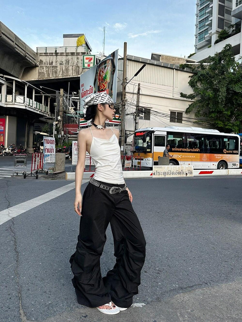 Fanptntox Floor Length Ruched Low Waist Women's Other Fabric Wide-leg Pants