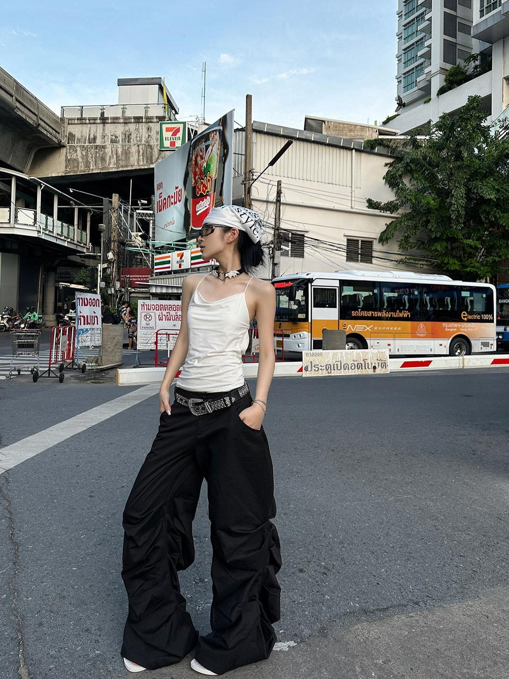 Fanptntox Floor Length Ruched Low Waist Women's Other Fabric Wide-leg Pants