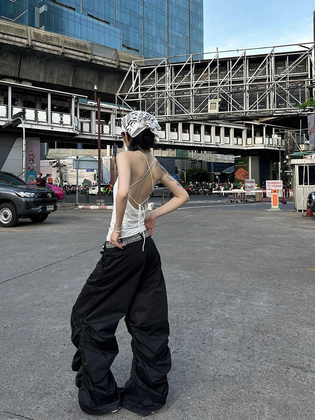Fanptntox Floor Length Ruched Low Waist Women's Other Fabric Wide-leg Pants