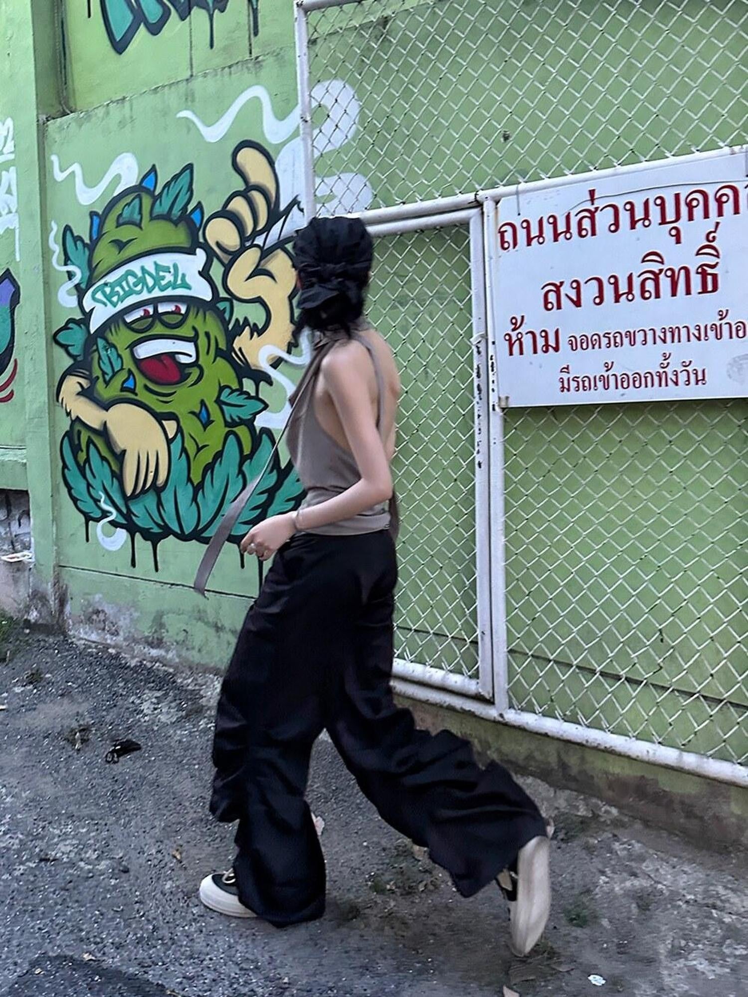 Fanptntox Floor Length Ruched Low Waist Women's Other Fabric Wide-leg Pants