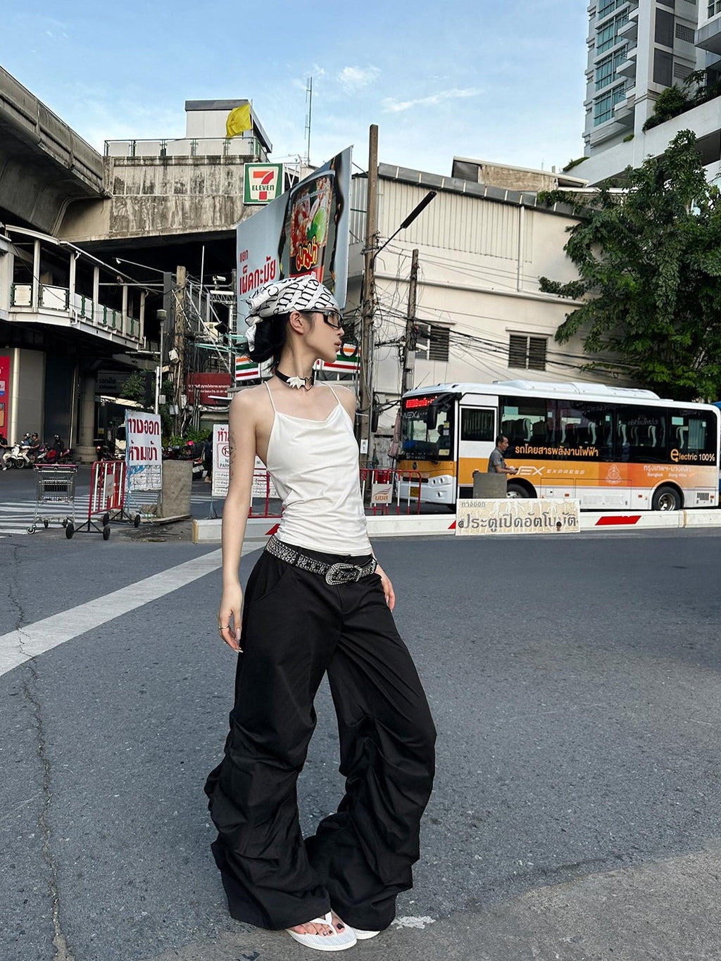 Fanptntox Floor Length Ruched Low Waist Women's Other Fabric Wide-leg Pants