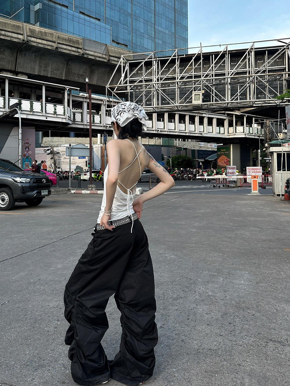 Fanptntox Floor Length Ruched Low Waist Women's Other Fabric Wide-leg Pants