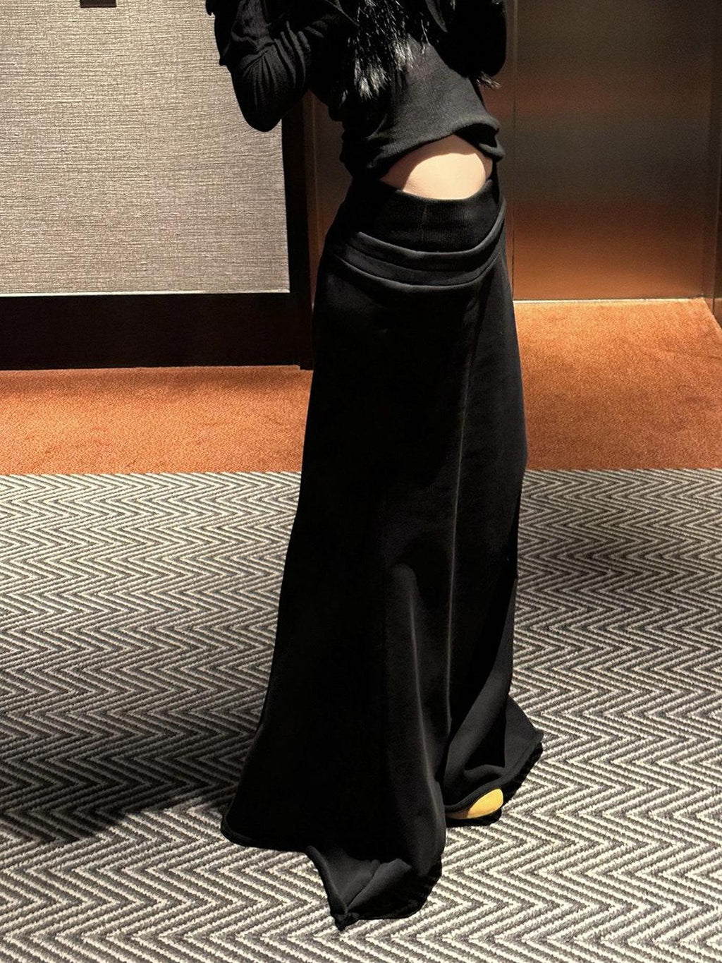 Fanptntox Frayed Hem Knit High Waist Fishtail Women's Other Fabric Maxi Skirts