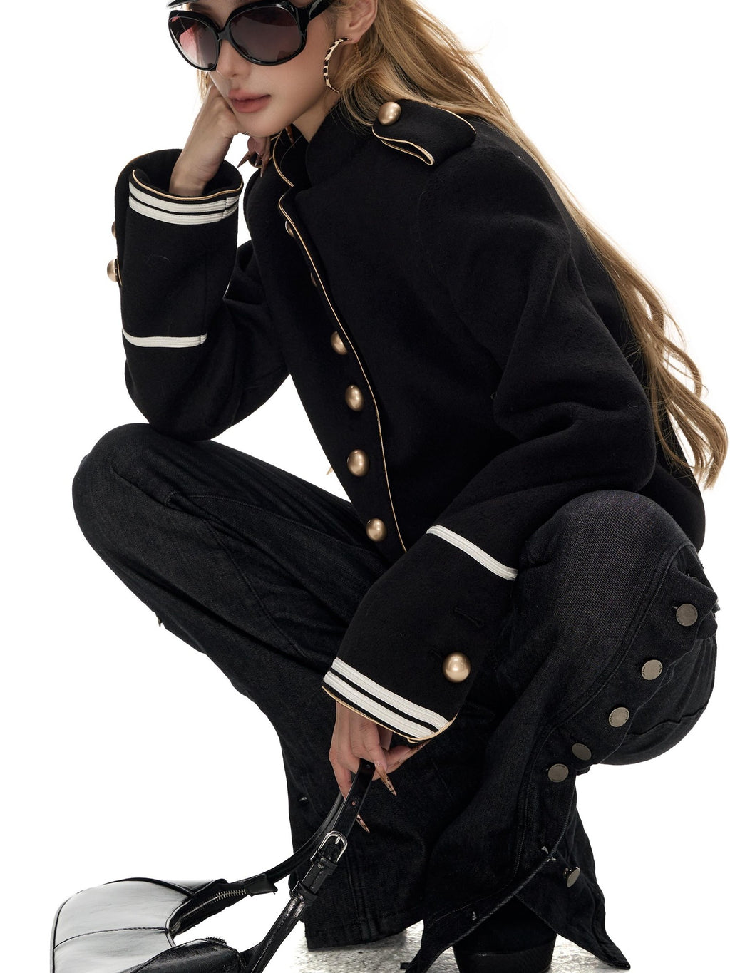 Fanptntox French Style Stand Collar Single Breasted Wool Blend Women's Casual Jackets