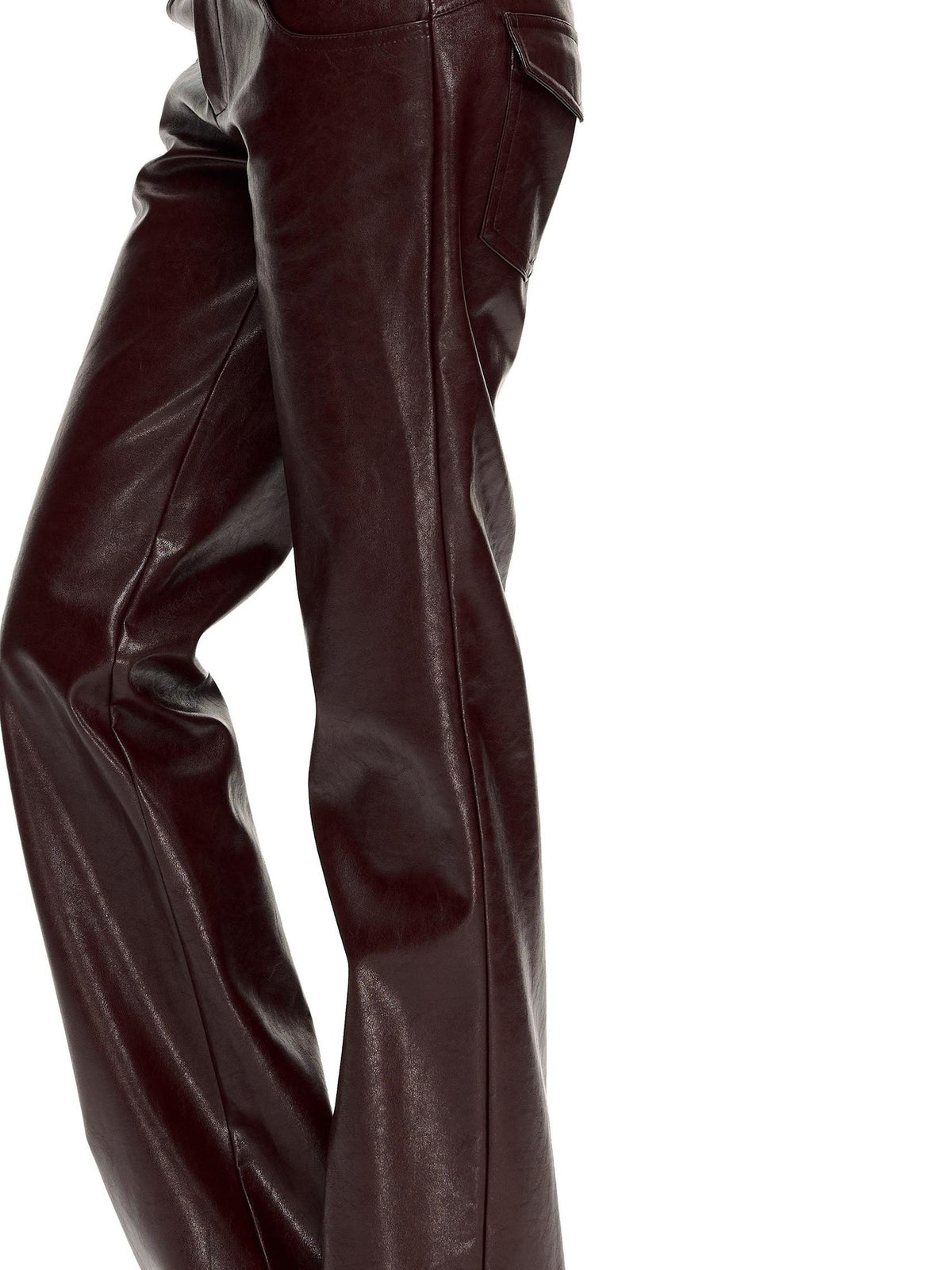 Fanptntox Glossy Red Straight Leg Low Waist Slimming Women's Pu Leather Pants