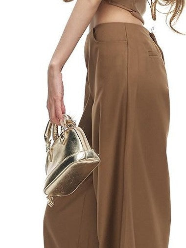 Fanptntox Gold Brown Sheer Turn Down Collar Loose Women's Lyocell Tie-front Shirts