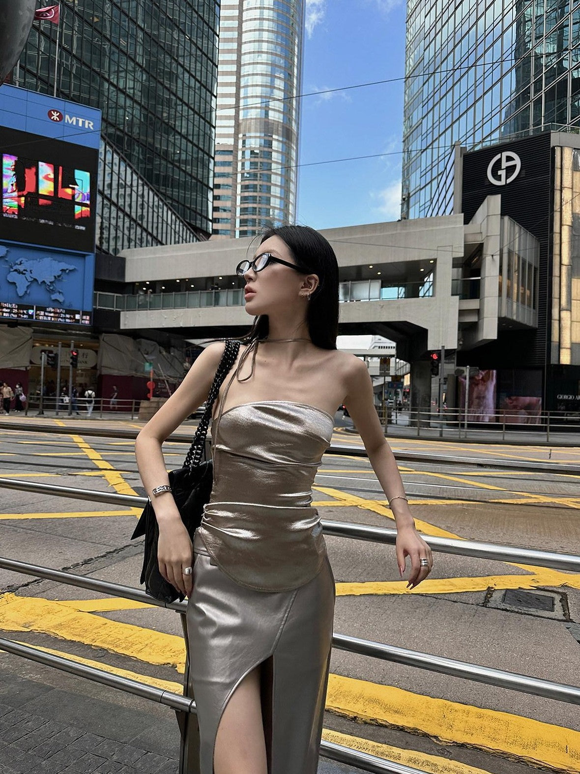 Fanptntox Gold Fitted Bandeau Sleeveless Urban Slim Women's Cotton Halter Tops