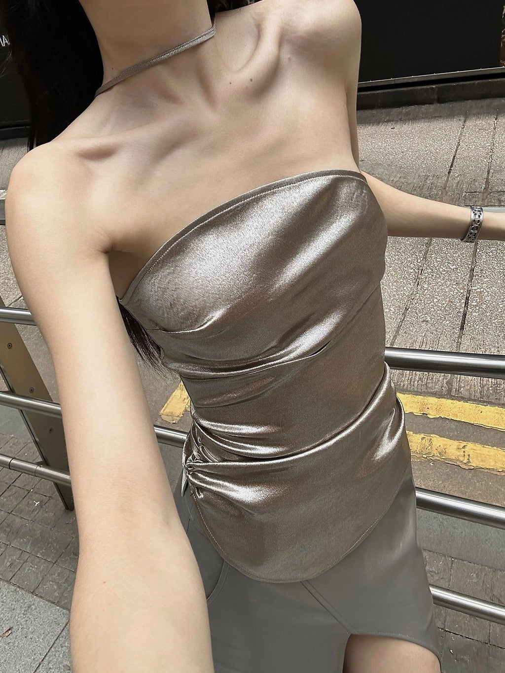 Fanptntox Gold Fitted Bandeau Sleeveless Urban Slim Women's Cotton Halter Tops