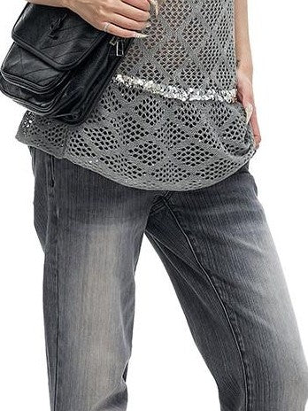 Fanptntox Gradient Gray Two Tone Low Waist Washed Slub Women's Denim Bootcut Pants