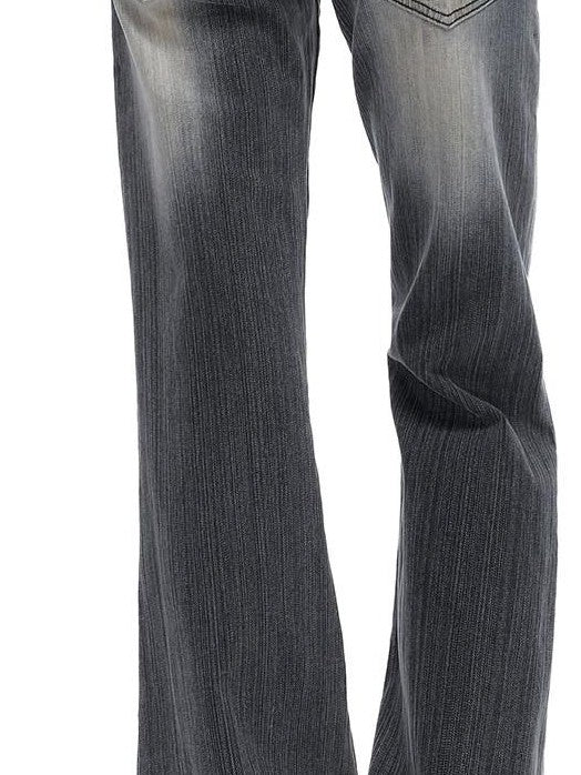 Fanptntox Gradient Gray Two Tone Low Waist Washed Slub Women's Denim Bootcut Pants