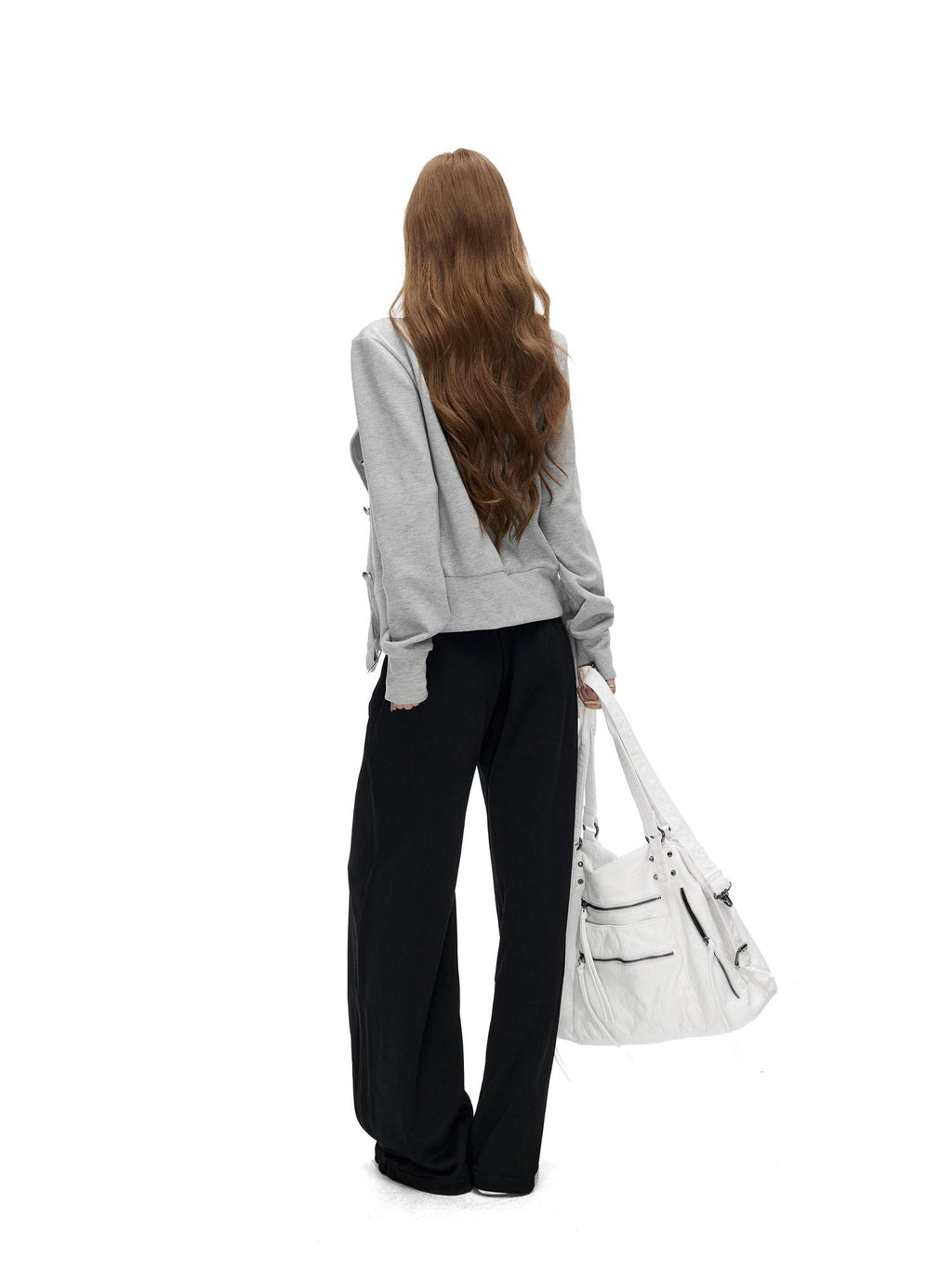 Fanptntox Gray Asymmetrical Placket Double Metal Buttons Women's Casual Jackets
