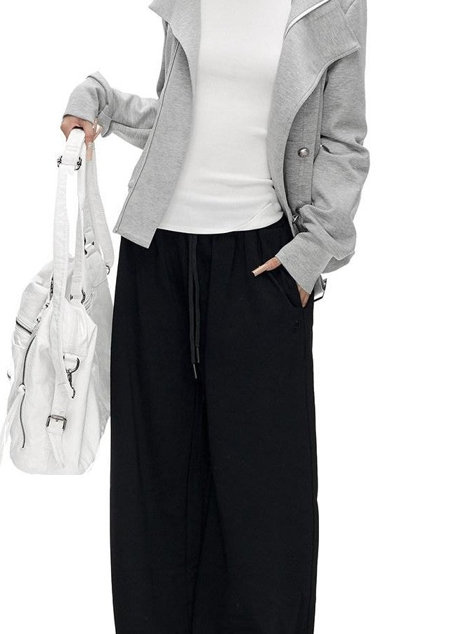 Fanptntox Gray Asymmetrical Placket Double Metal Buttons Women's Casual Jackets