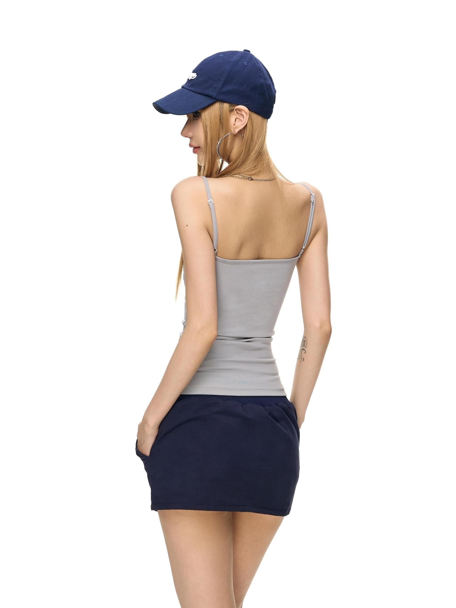 Fanptntox Gray Cross Tie Bow Square Neck Slim Fit Women's Cotton Camisoles