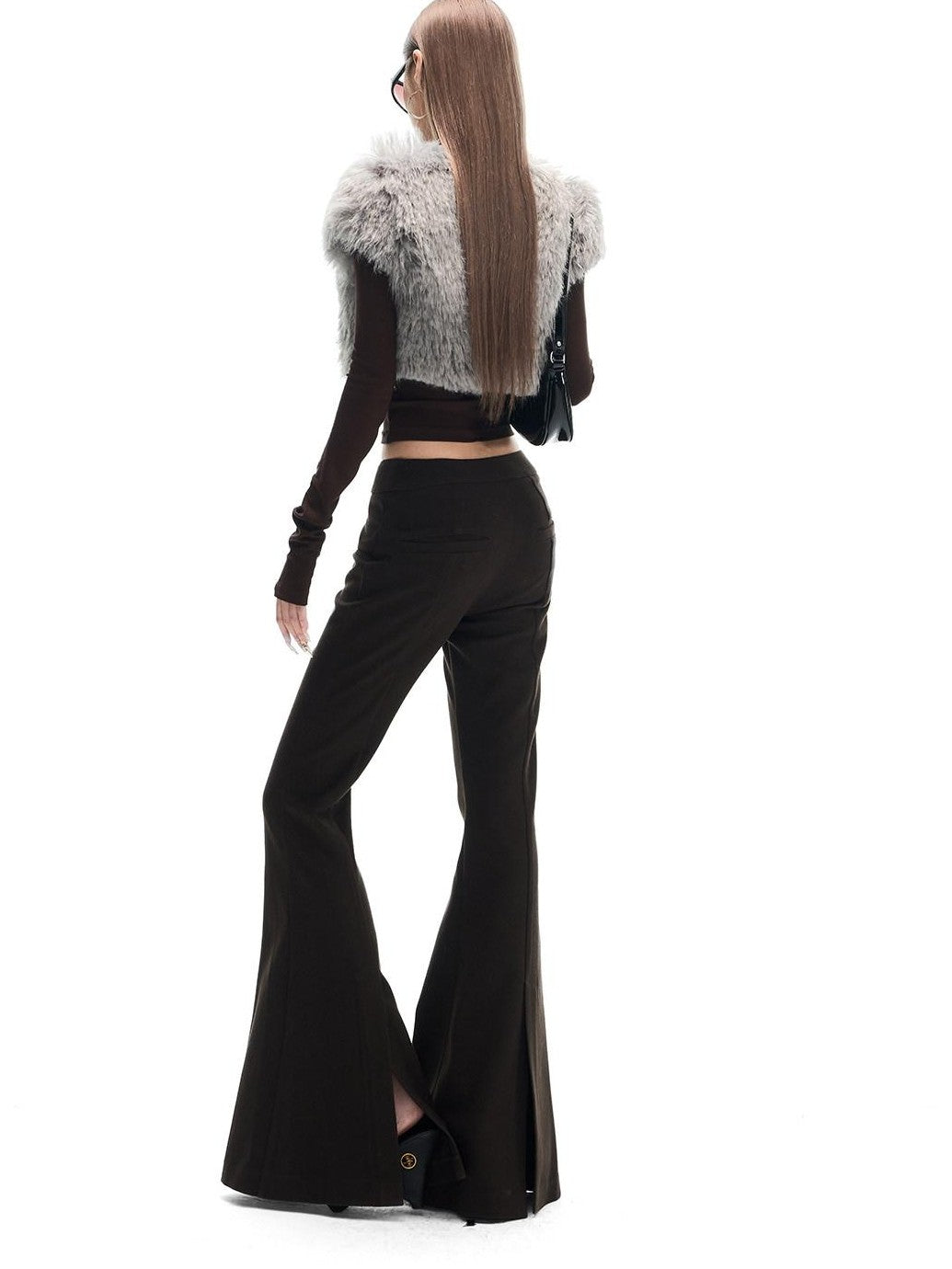 Fanptntox Gray Fuzzy Waist Cinch Sleeveless Slim Fit Women's Polyester Cardigans