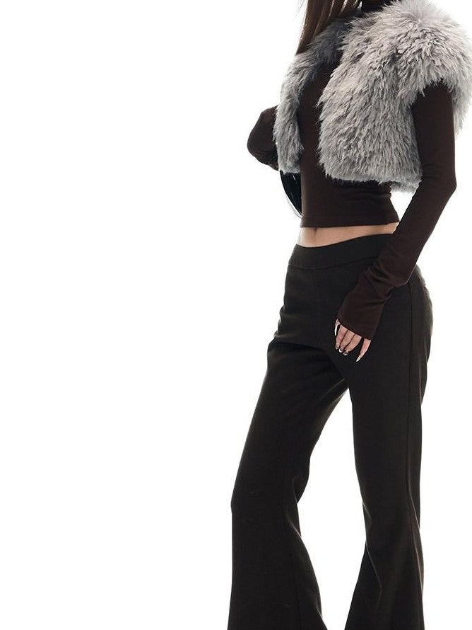 Fanptntox Gray Fuzzy Waist Cinch Sleeveless Slim Fit Women's Polyester Cardigans