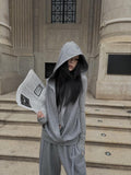 Fanptntox Gray High Neck Zip Hooded Vest Two Piece Women's Cotton Blend Hoodies