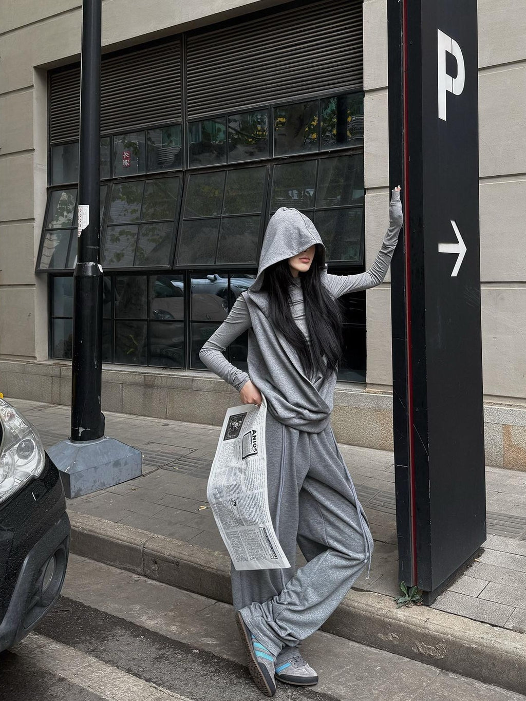 Fanptntox Gray Wide Leg Low Rise Loose Street Style Women's Other Fabric Sweatpants
