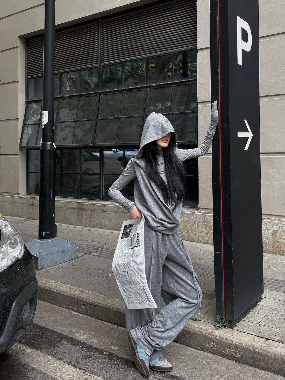 Fanptntox Gray Wide Leg Low Rise Loose Street Style Women's Other Fabric Sweatpants