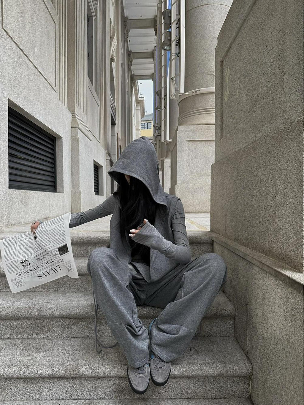 Fanptntox Gray Wide Leg Low Rise Loose Street Style Women's Other Fabric Sweatpants