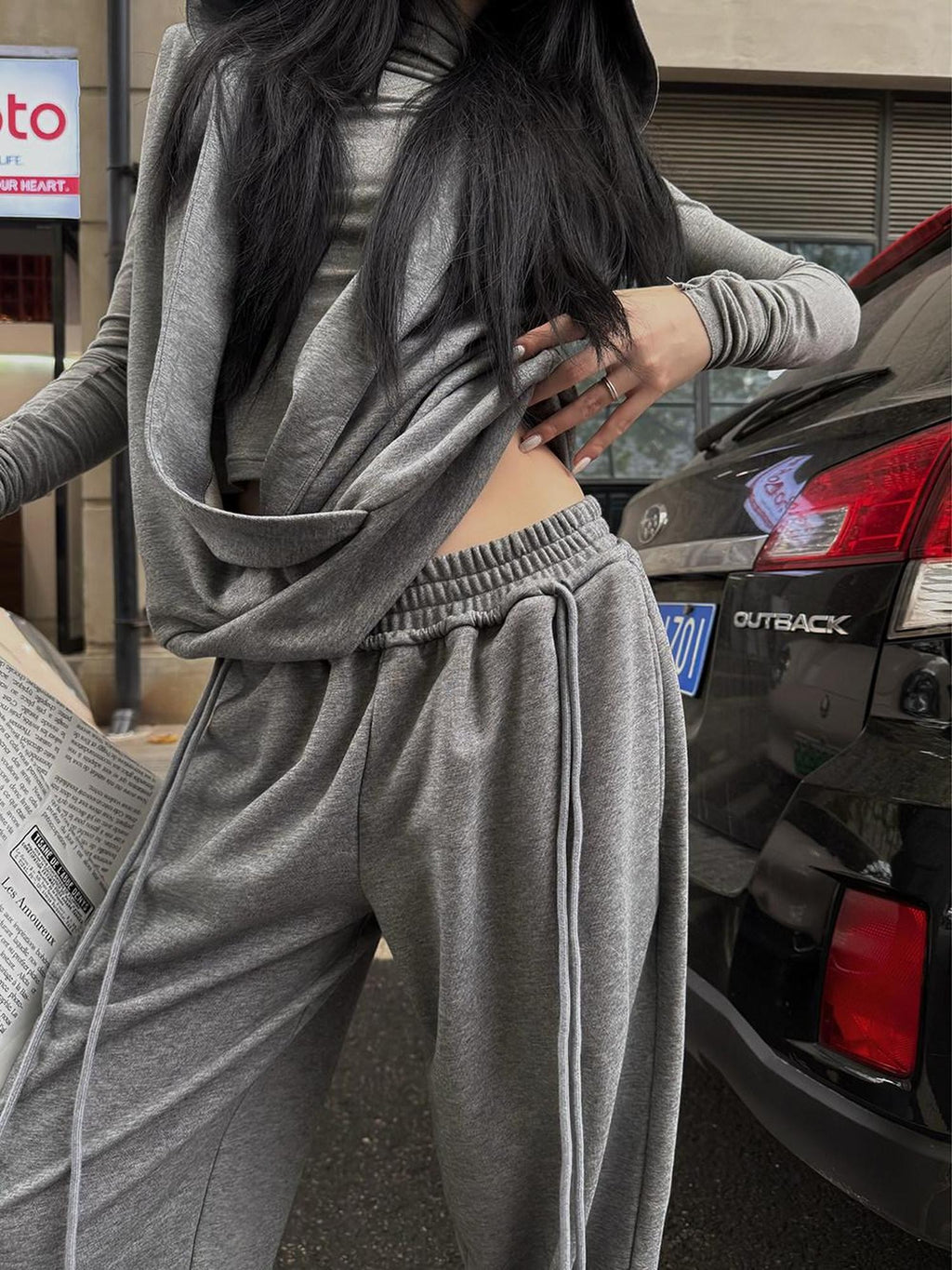 Fanptntox Gray Wide Leg Low Rise Loose Street Style Women's Other Fabric Sweatpants