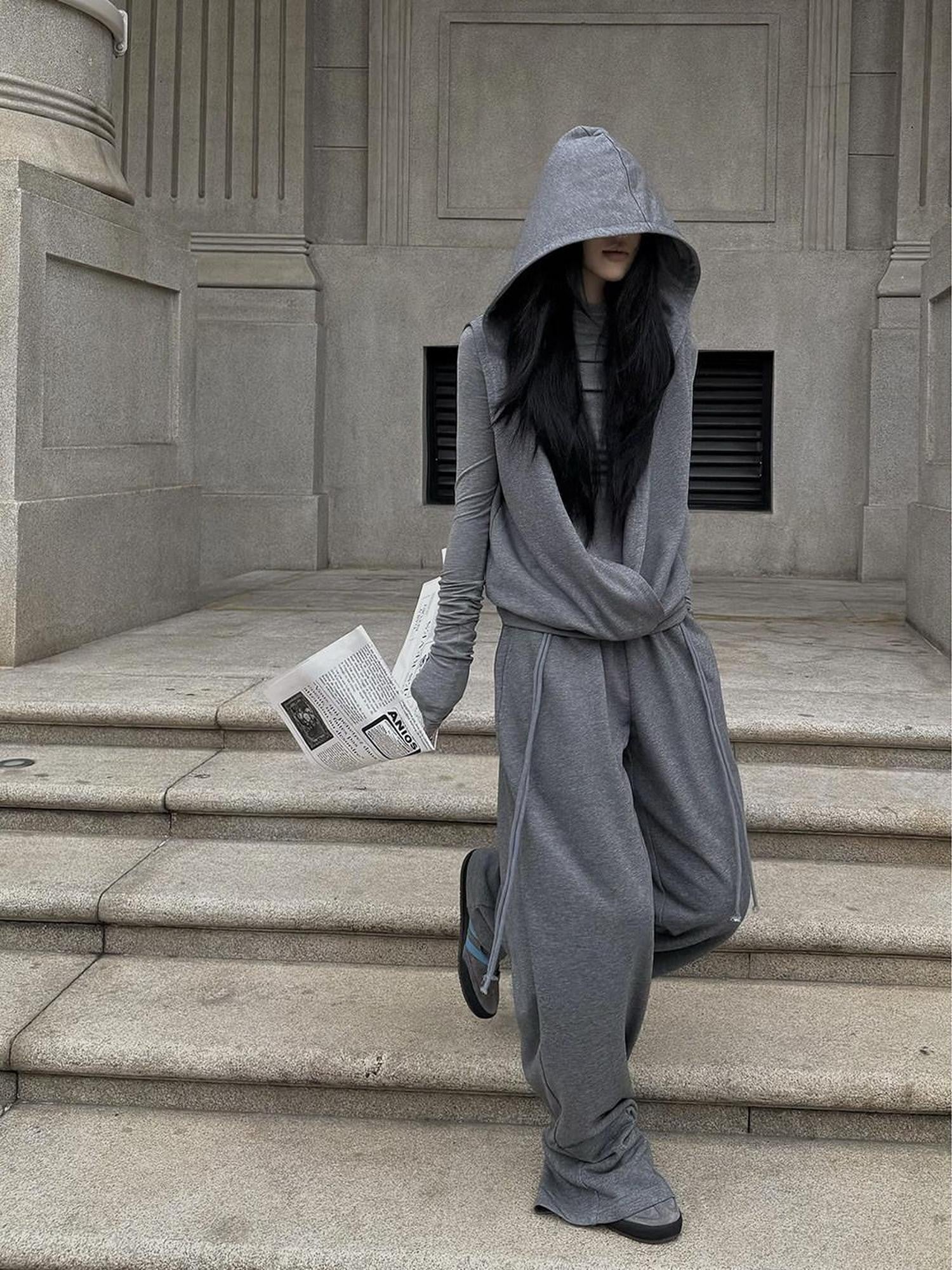 Fanptntox Gray Wide Leg Low Rise Loose Street Style Women's Other Fabric Sweatpants