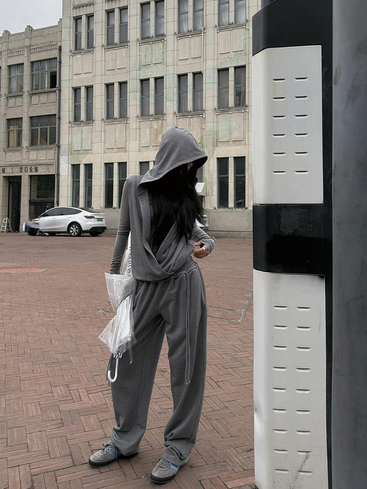 Fanptntox Gray Wide Leg Low Rise Loose Street Style Women's Other Fabric Sweatpants