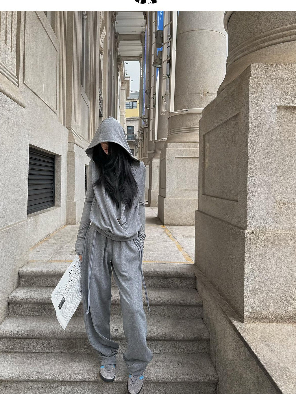 Fanptntox Gray Wide Leg Low Rise Loose Street Style Women's Other Fabric Sweatpants