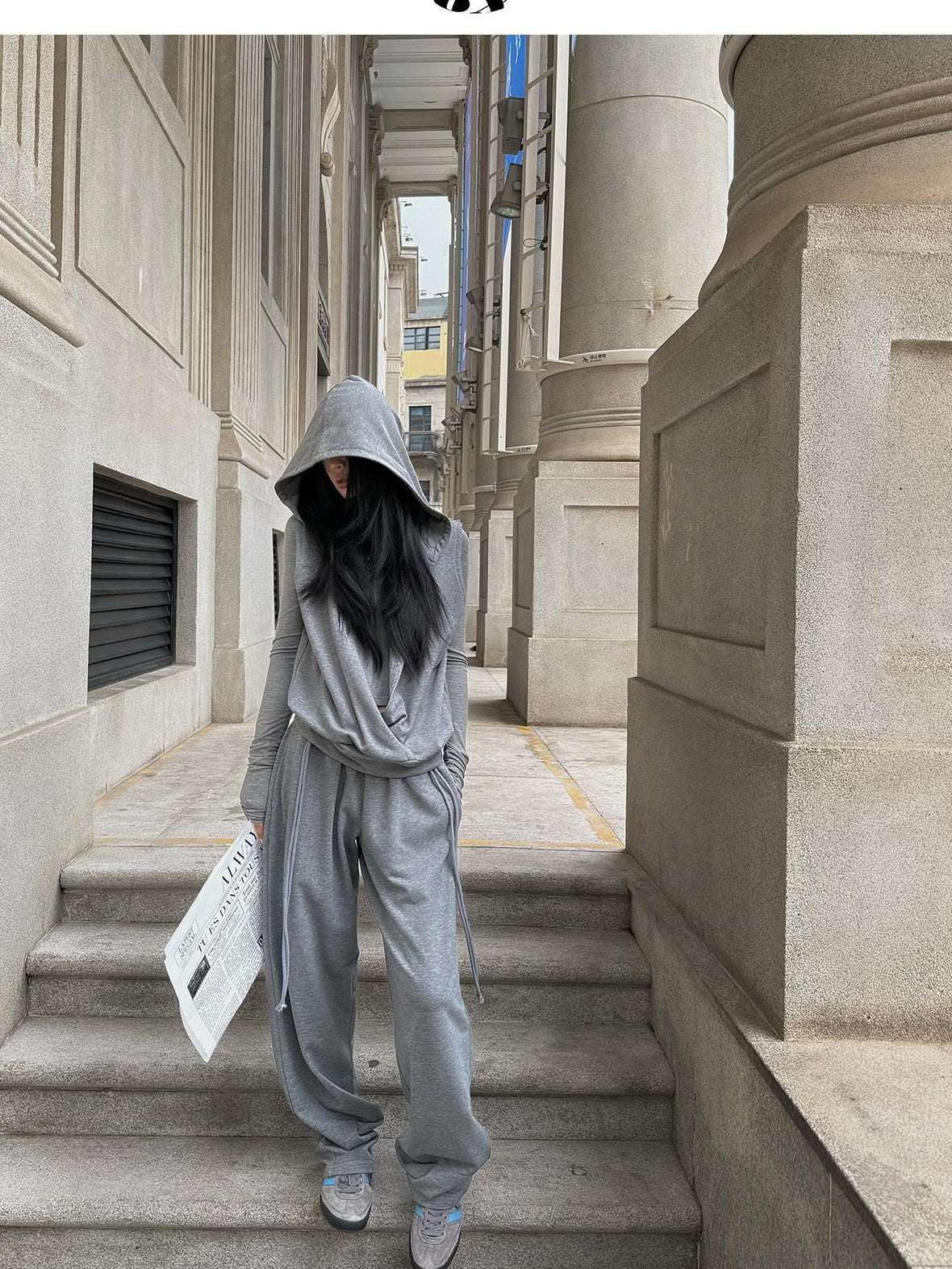 Fanptntox Gray Wide Leg Low Rise Loose Street Style Women's Other Fabric Sweatpants