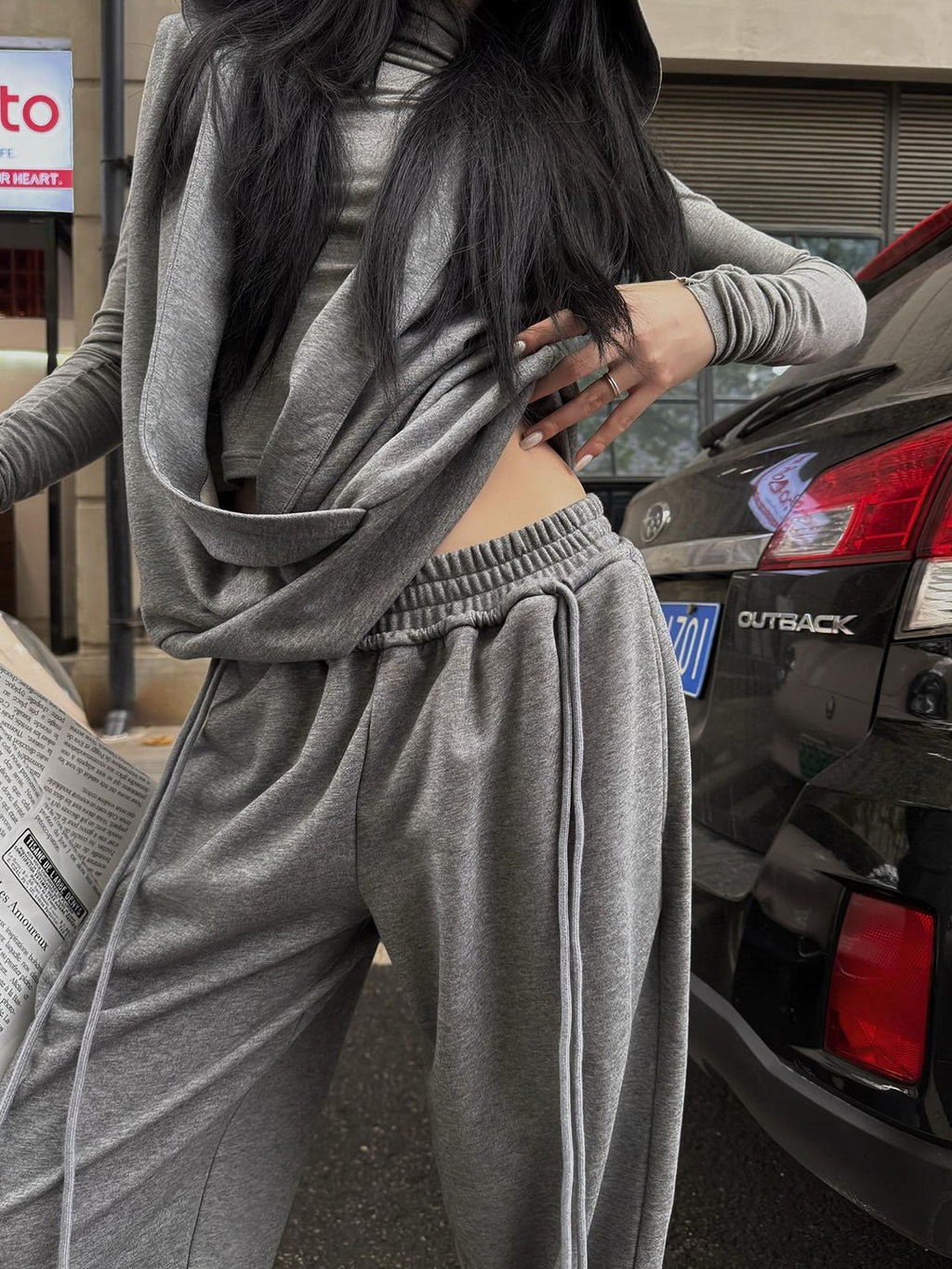 Fanptntox Gray Wide Leg Low Rise Loose Street Style Women's Other Fabric Sweatpants