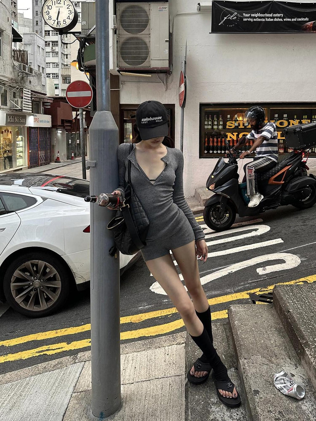 Fanptntox Heather Gray Sexy Playful Slimming Women's Knit Casual Top & Shorts Sets