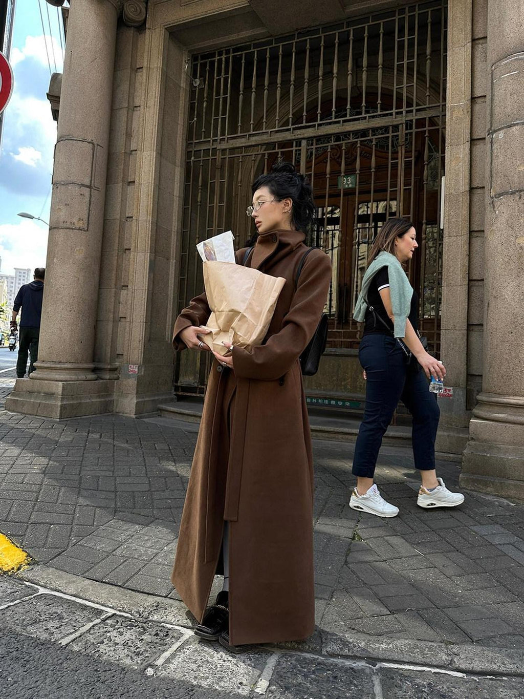 Fanptntox High Collar Belted Straight Slim Solid Women's Woolen Long Coats