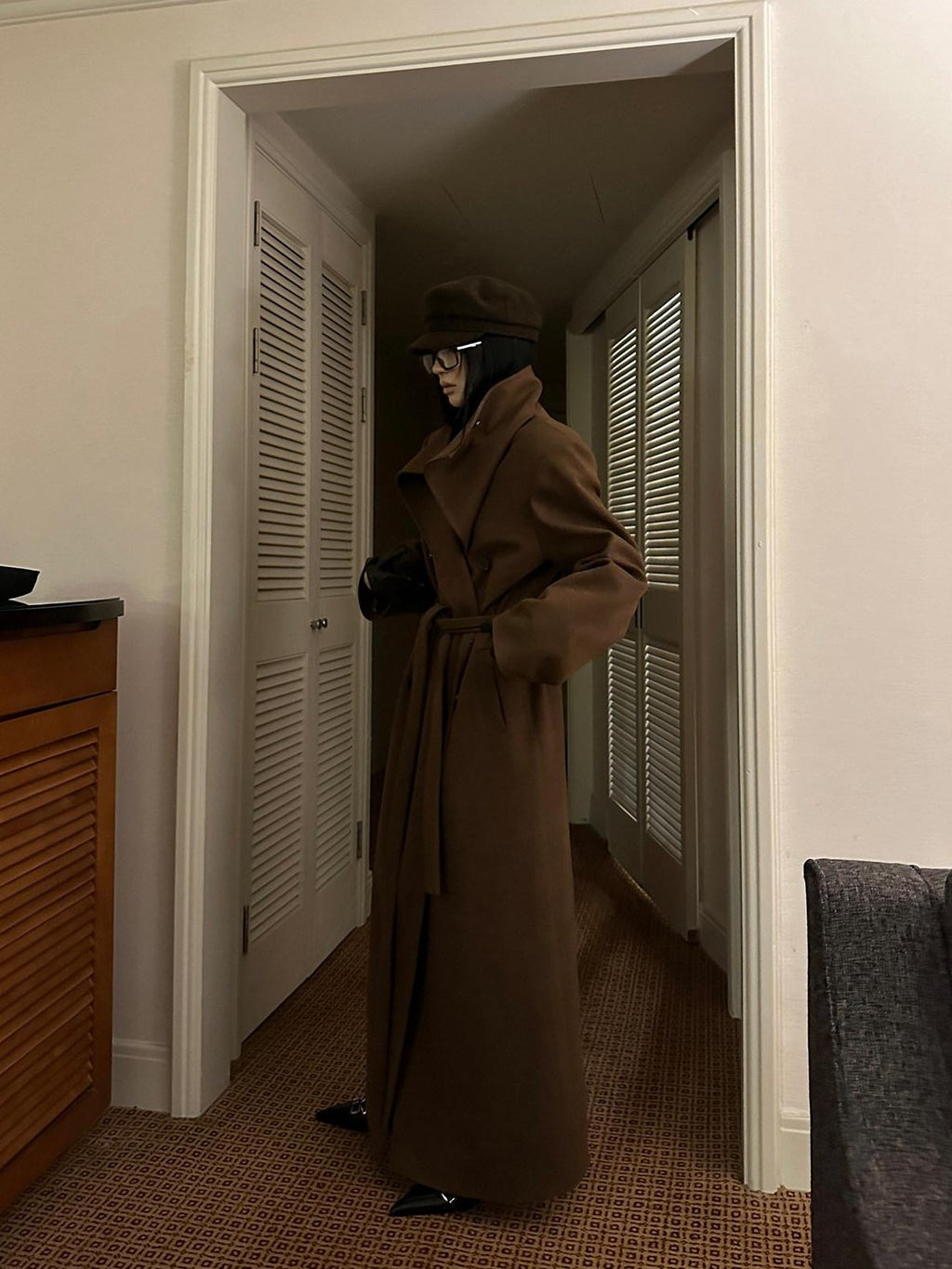 Fanptntox High Collar Belted Straight Slim Solid Women's Woolen Long Coats