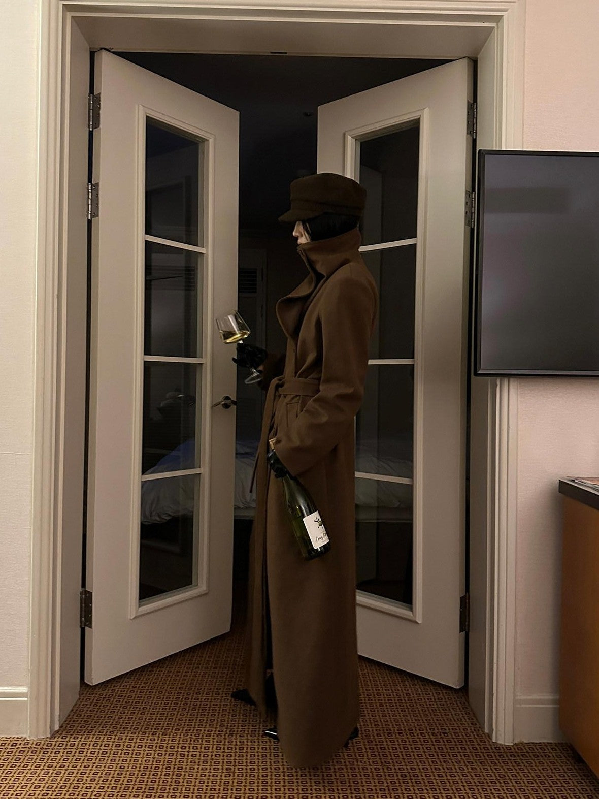 Fanptntox High Collar Belted Straight Slim Solid Women's Woolen Long Coats